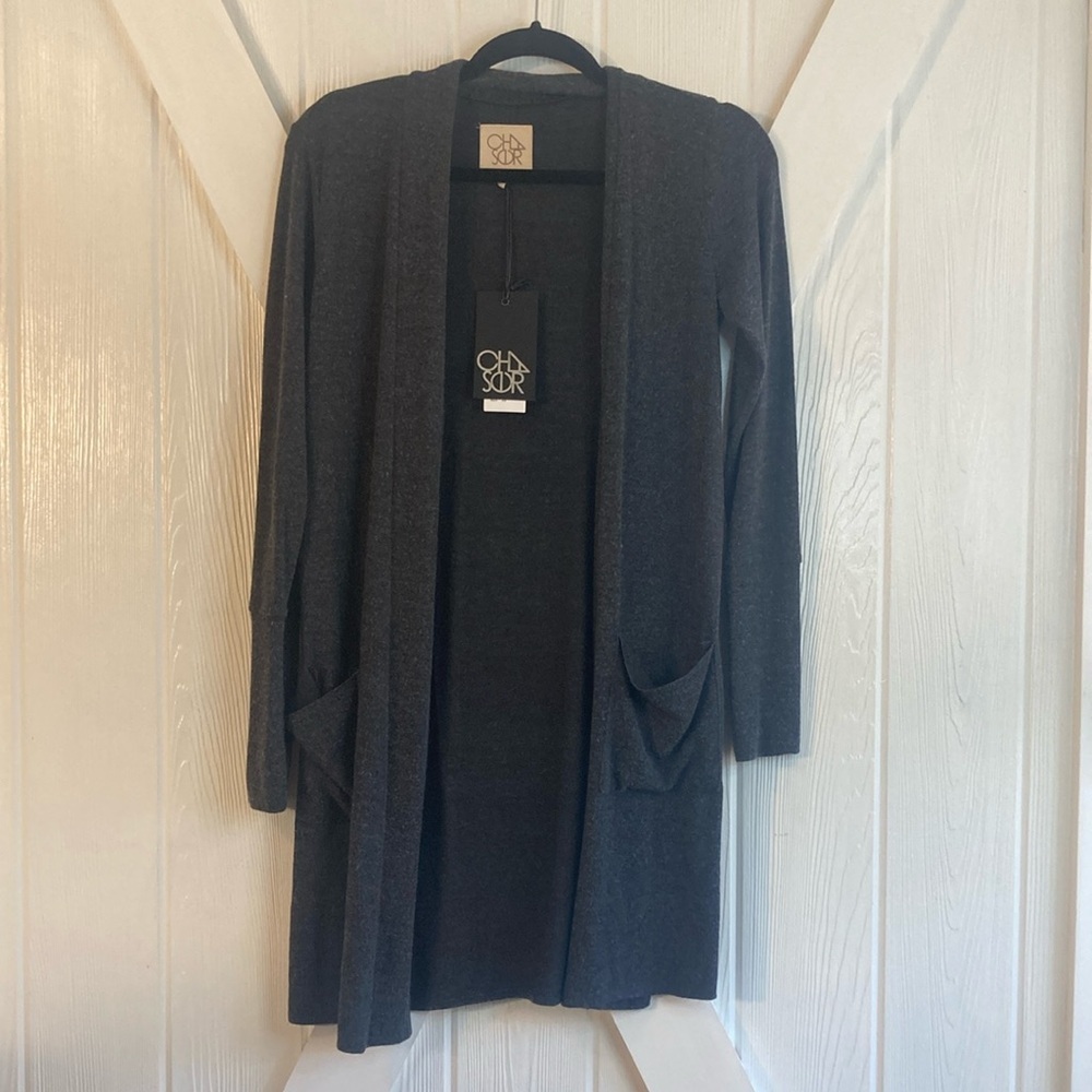 Chaser Gray Cardigan Sweater Relaxed Fit Open Front